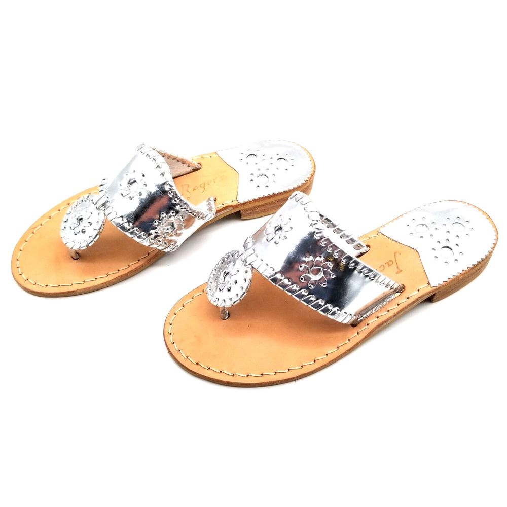 Jack Rogers Women Jacks Thong Sandals  Size  5 Silver  Leather Slide
